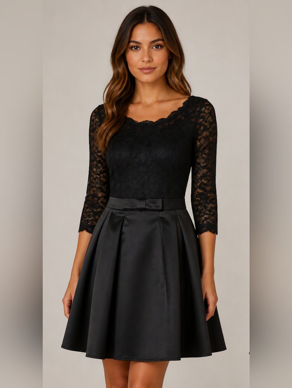BNWT KIRIRU Black Lace Satin Dress US Small Elegant Cocktail Feminine Chic Gala